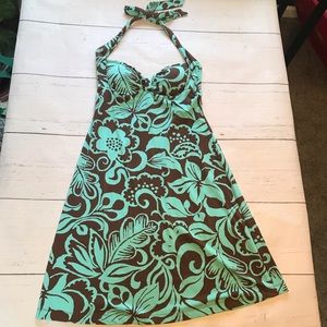 Tommy Bahama Turquoise and Brown Halter Dress